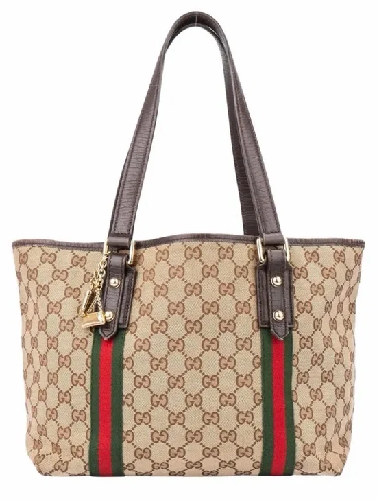 Gucci Beige GG Canvas Tote with Brown Leather and Green-Red Web - Picture 6 of 16